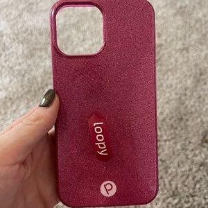 Iphone 12 pro max Hot pink sparkle loopy case (no extra loop)